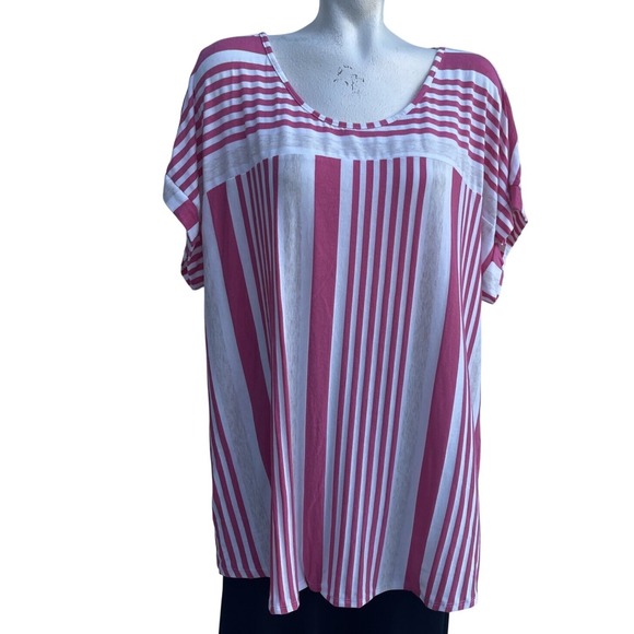 Striped Print‎ Short Sleeve Tunic Top, Casual Oversized Everyday - Picture 1 of 10